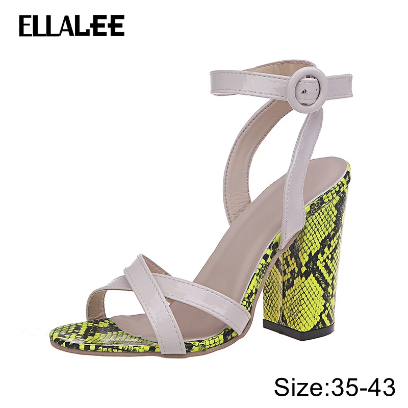 2020 Новинка весны и лета толстые Сандалии на каблуке под змеиную кожу Туфли