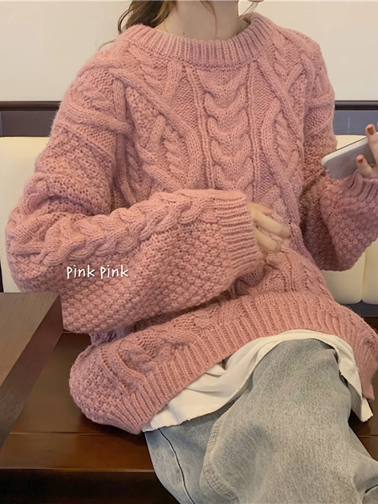 

Женский свитер на осень и зиму, новинка 2021, свитер цвета грубой конопли, Женская свободная одежда, утепленный пуловер, свитер