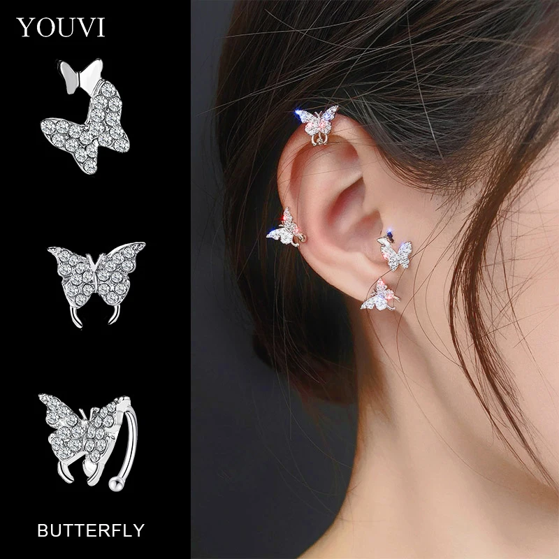

YOUVI Rhinestone Butterfly Earrings for Women 2021 Luxery Korea Fashion Rhinestone Earring Elegant Hanging Earring Jewelry