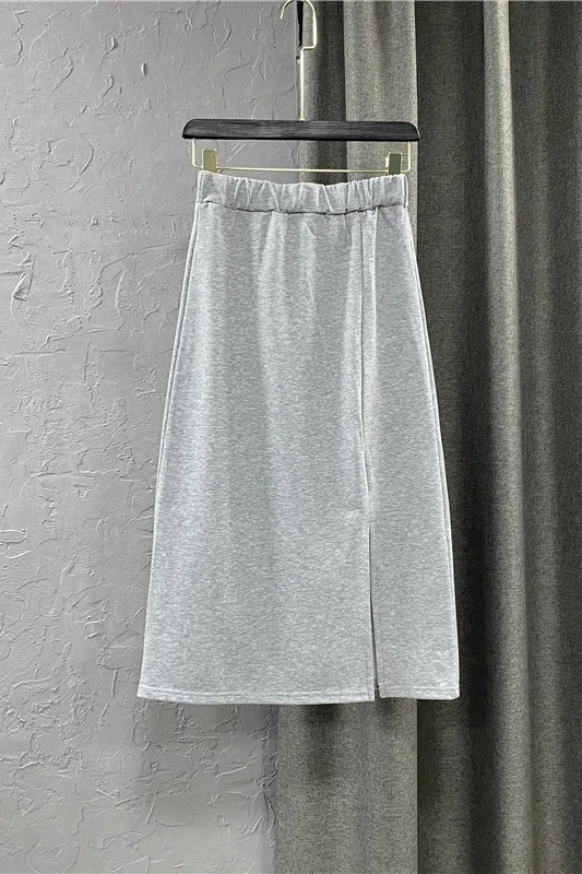 

Korean Style Women's Clothing 2021 Spring and Summer Elastic High Waist Skirt Sheath A Line Skirt Front Slit Casual Skirt
