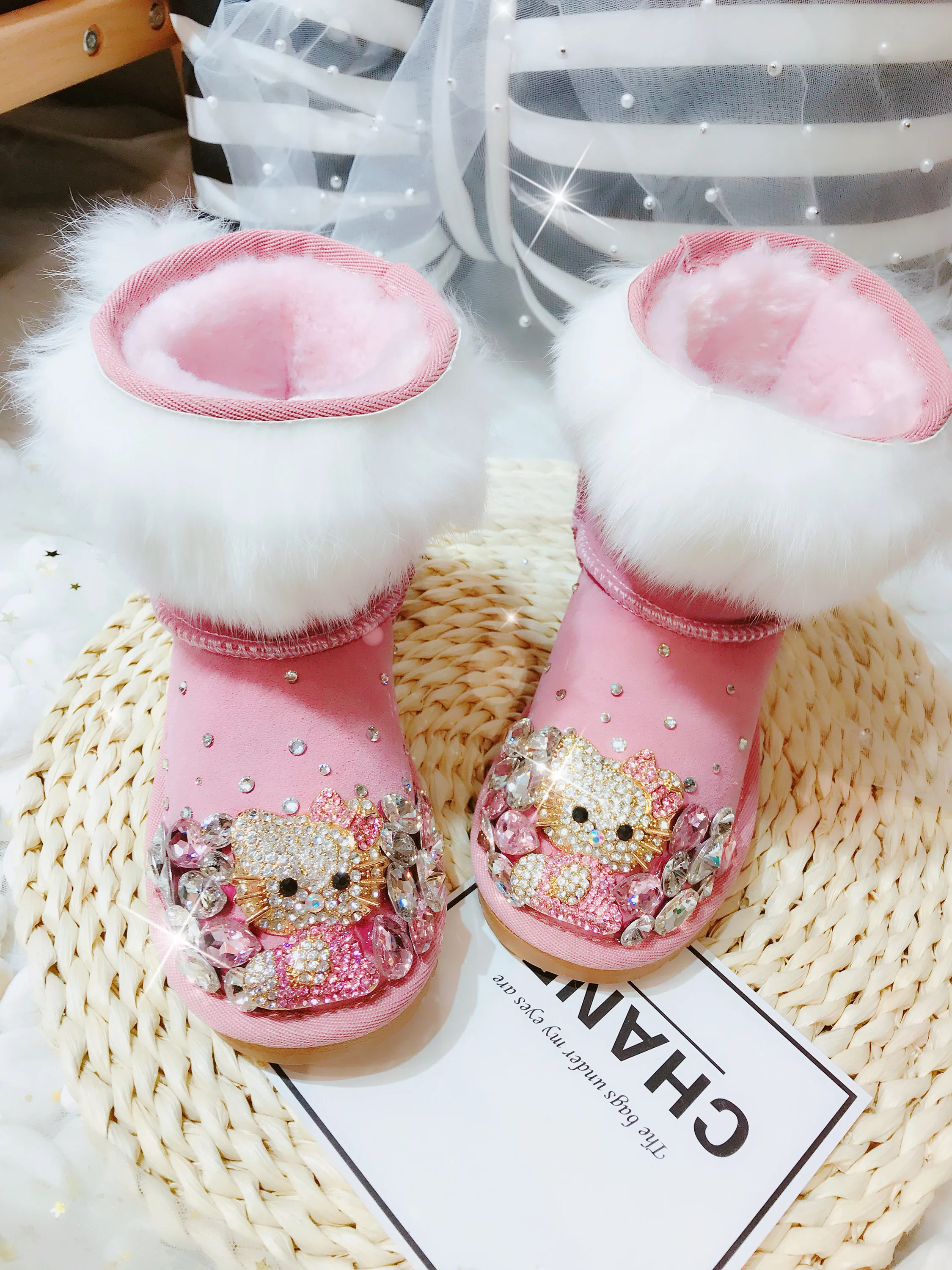 Disney children's cartoon Minnie Spiderman boy girl plus velvet warm cotton boots short snow rhinestone sequins | Мать и ребенок