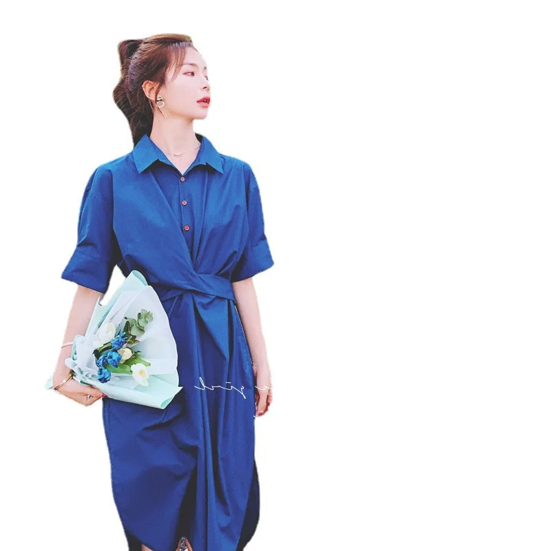 

Real shot 2021 summer new Korean tea break temperament careful machine belt shirt skirt dress DLQZ1129