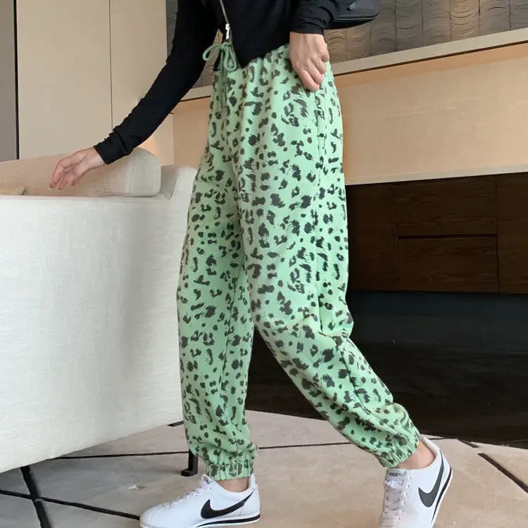 

Retro leopard sports pants women's loose casual pants autumn leg pants high waist lantern pants show thin harem Leggings