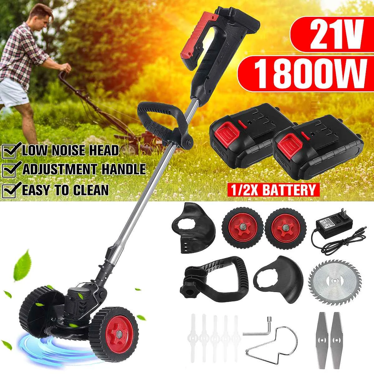21V Electric Grass Trimmer With 1/2 13000mAh Li-ion Battery Cordless Lawn Mower Length Adjustable Garden Pruning Cutter Tools