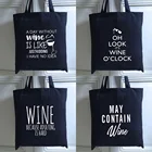 Сумка-шоппер Женская хлопчатобумажная с надписью It's Wine O'clock, хлопчатобумажная сумка для магазина