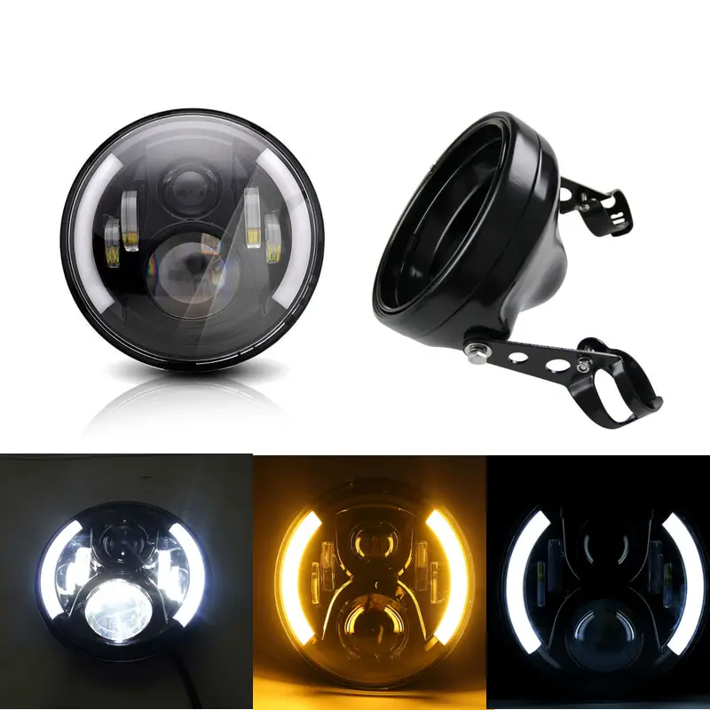 

7" inch Motorcycle Headlamp with Halo Angle Eyes Round LED Headlight with 7inch Housing Bucket for Motorcycles