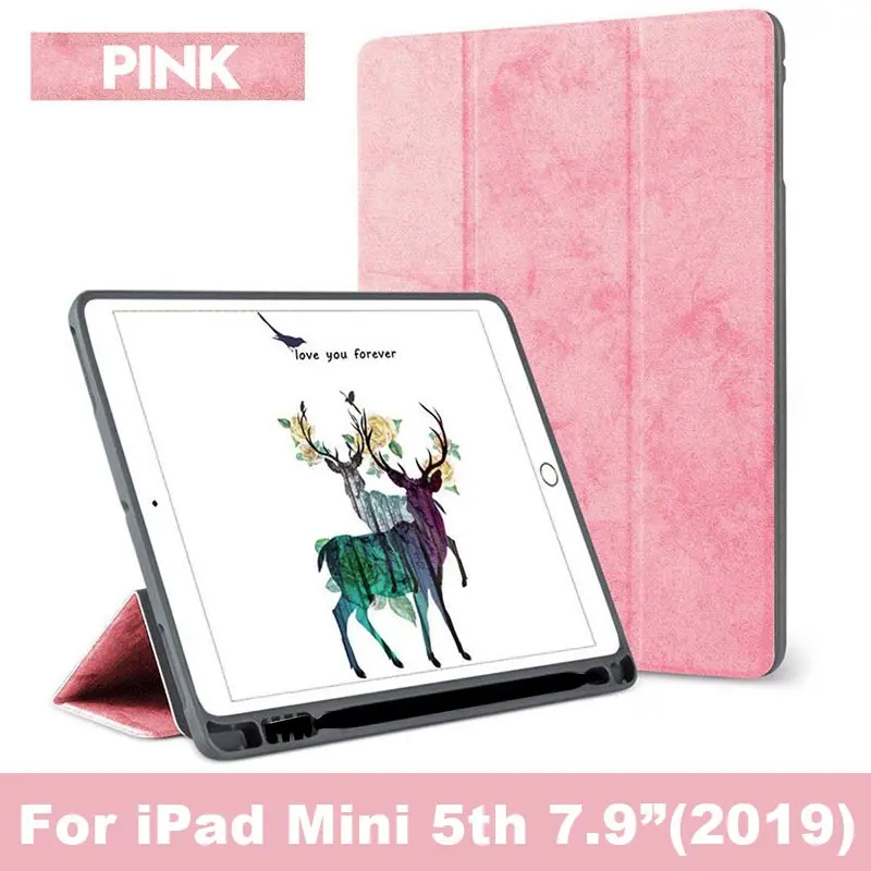 mini 5 Pink 02 Чехол для нового iPad mini 5, 7,9 дюйма, дюйма, с держателем карандаша, умный чехол из искусственной кожи, силиконовый чехол с текстурой ткани для iPad mini 4, Funda - Цвет: mini 5 Pink 02