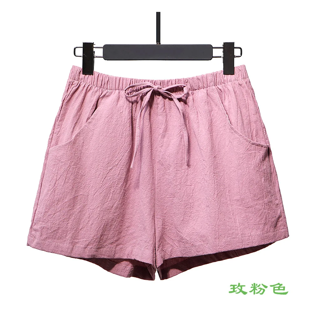 

Cotton and linen shorts female wearing high waist three minute pants large size thin foreign trade leisure A word w