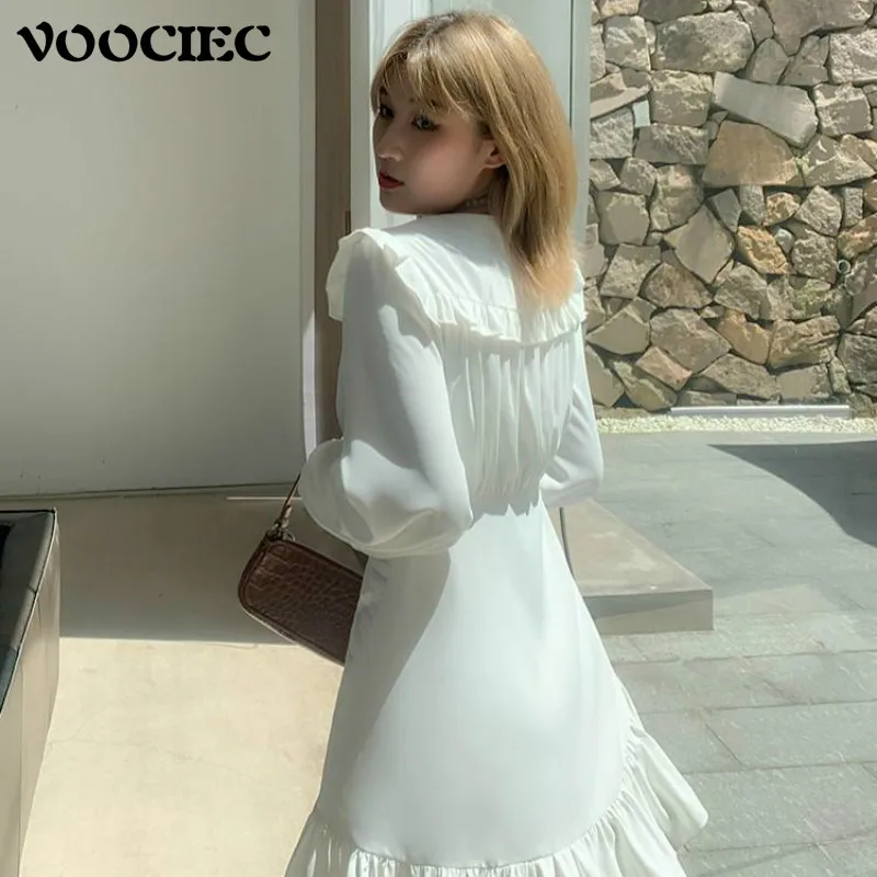 

Женское шифоновое платье VOOCIEC, элегантное платье феи на осень, вечерние платья с длинным рукавом в Корейском стиле