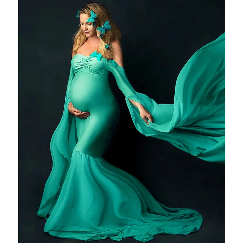

Pregnant Woman Dress One Shoulder Stretch Chiffon Long Skirt Woman photo Shoot Sexy Dress Skirt Solid Color Long Skirt Vestidos