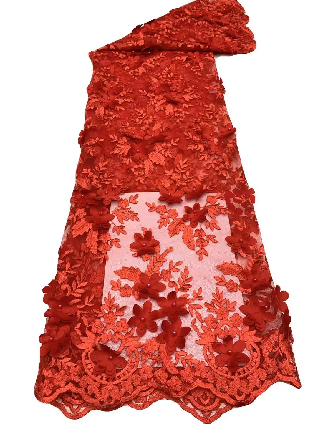 Восхитительная ткань с 3D цветами / Вышитый французский тюль из черной сетки / Африканское кружево для платьев для женщин / розовое на свадебную вечеринку.