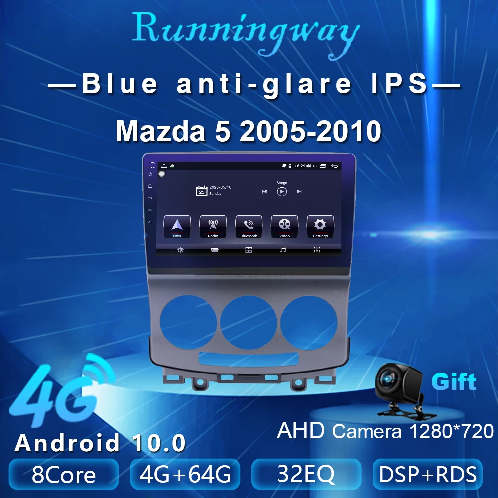 Runningway Android 10 0 5G автомобильный DVD плеер для Mazda 5 2005 2006 2008 2009 4G + 64GCar Радио