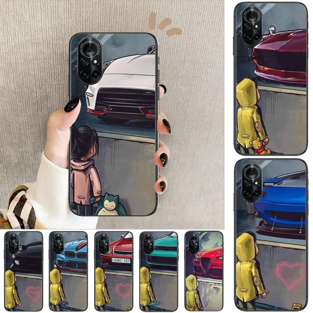 

boy see sports car Jdm drift Clear Phone Case For Huawei Honor 20 10 9 8A 7 5T X Pro Lite 5G Black Etui Coque Hoesjes Comic Fa