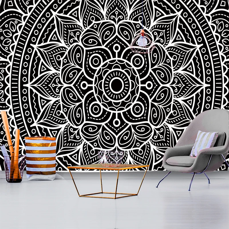 

Tapestry Indian Mandala Black White Simple European Pattern Bed Cover Bedroom Dormitory Astrology Tapiz Living Room Decoration