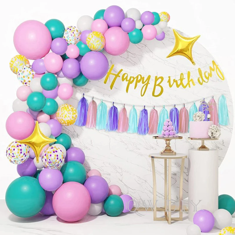 Kit de guirnalda de arco de globos de cumplea&ntilde;os de unicornio, 162 piezas, confeti dorado, cartel de feliz cumplea&ntilde;os, borla de papel, decoraci&oacute;n de fiesta tem&aacute;tica de ni&ntilde;a-0