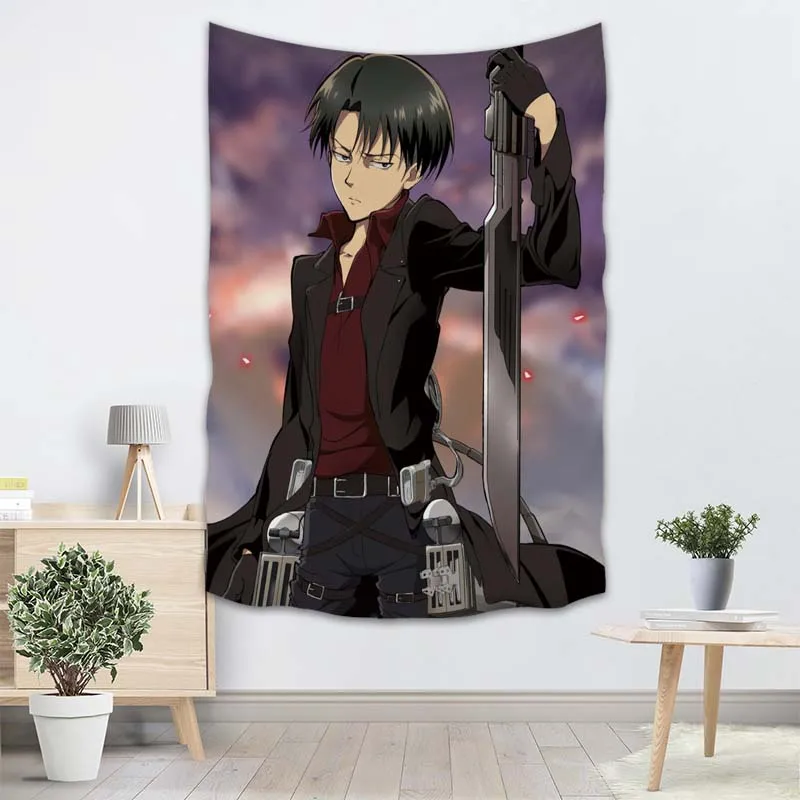 

Levi Ackerman Attack on Titan Tapestry Wall Hanging Tapestries Cloth Fabric Print For Living Room Decorative Wall Blanket 0511