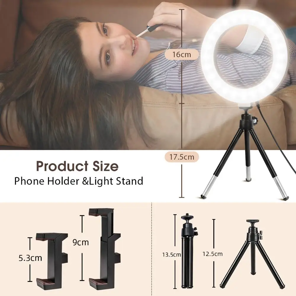 Кольцевой светодиодный светильник для селфи 10 дюймов со штативом с