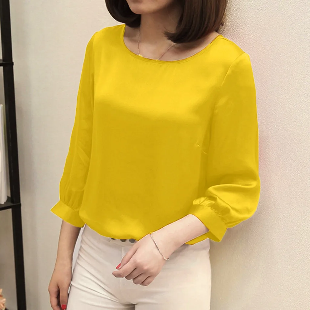 Для женщин офисная Повседневная обувь рубашка с круглым вырезом рукав три