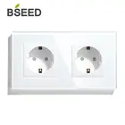 Двойная настенная розетка BSEED Mvava стандарта ЕС, розетки питания с белой, черной, серой, золотой зеркальной стеклянной панелью, 157 мм, 16 А, 110-250 В