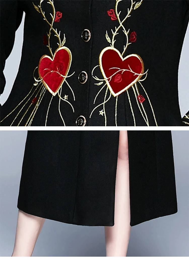 Women's New Wool Coat European Women Plus size autumn winter Runway Embroidery wool Maxi overcoat Parka Maxi Coats C3591