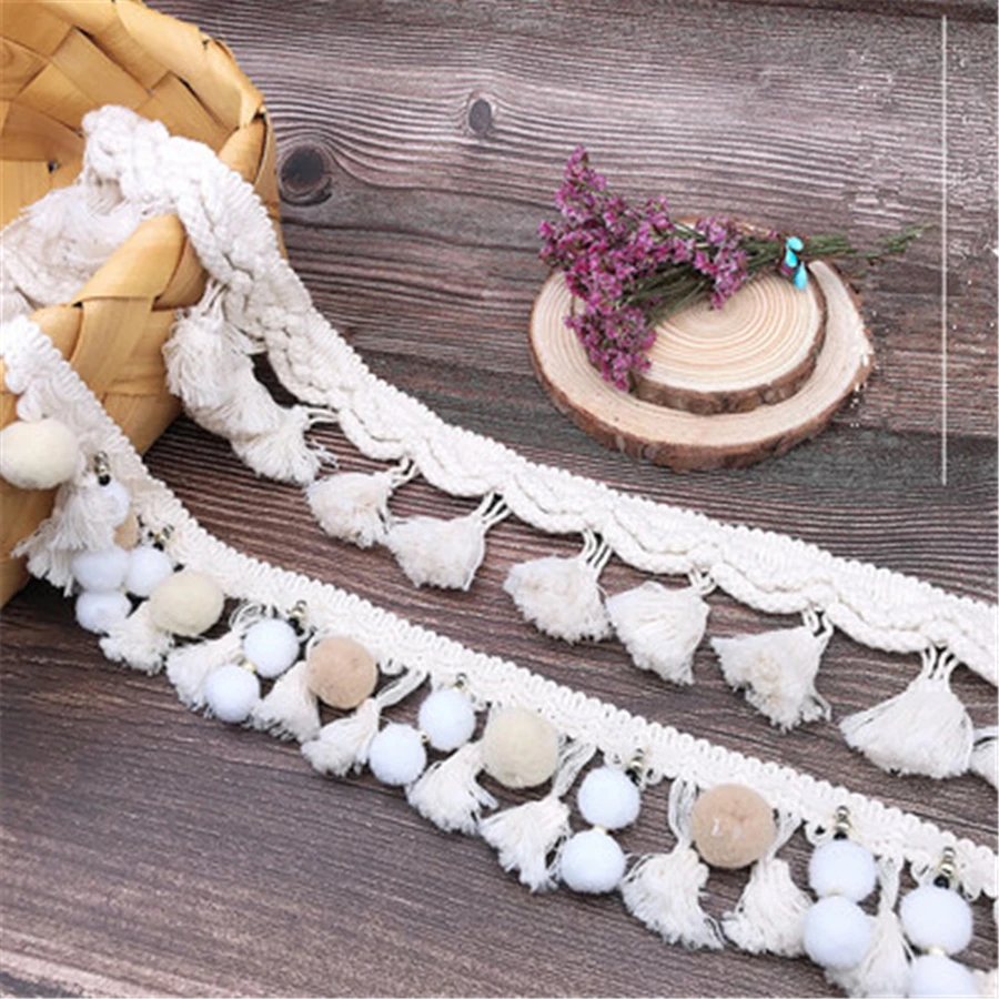 

ThinkThings 3Yards 5.5cm\6cm Cotton Tassel Lace Webbing Fabric Handmade Beaded Ball DIY Clothing Decoration Sewing Accessories