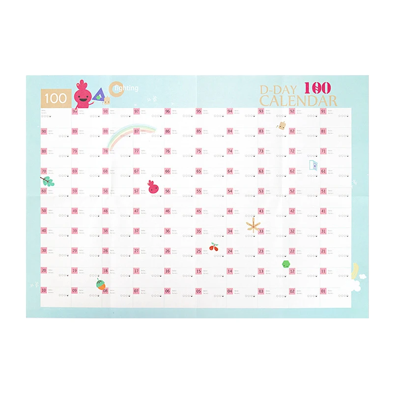 100days1 Новогодний план 34X48,4 см 365 дней настенный бумажный календарь офисная школа ежедневный планировщик заметки Calenda очень большое обучение - Цвет: 100days1