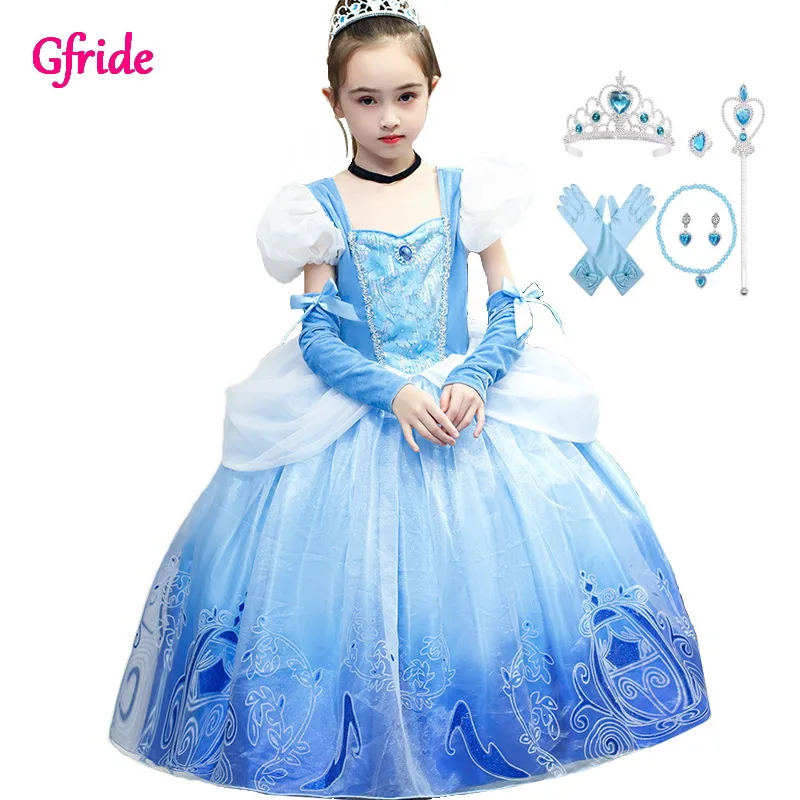 

Костюм Золушки для маленьких девочек с аксессуарами для детей, Спящая красавица, Вечерние Платья с цветочным узором для девочек, свадебное ...