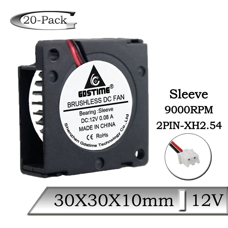 20 шт./лот Gdstime DC 12 В 30x30x10 мм 30 бесщеточный вентилятор охлаждения x 10 3 5 см 3D принтер