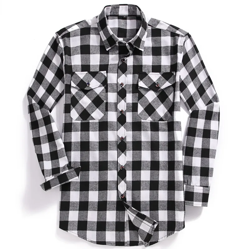 2022 New Men Casual Plaid Flannel Shirt Long-Sleeved Chest Two Pocket Design Fashion Printed-Button (USA SIZE S M L XL 2XL) images - 6