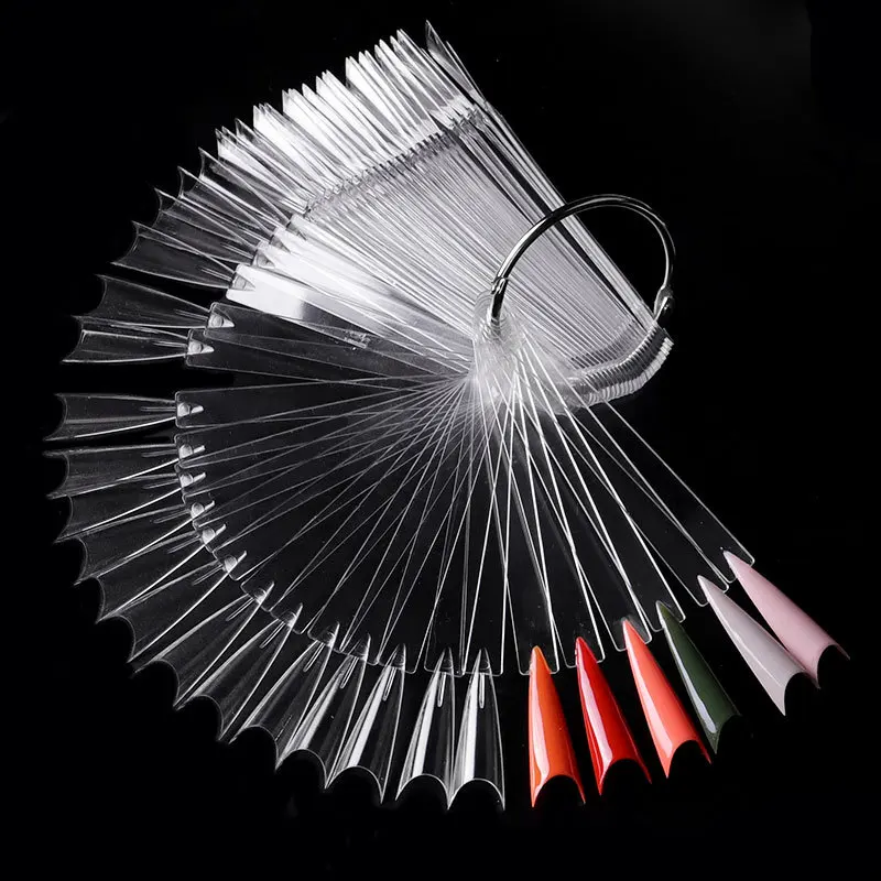 

50Pcs Tips Fan-Shaped Nail Color Card Nail Display Polishing Board Skills Nail art Practice Swatches Tool
