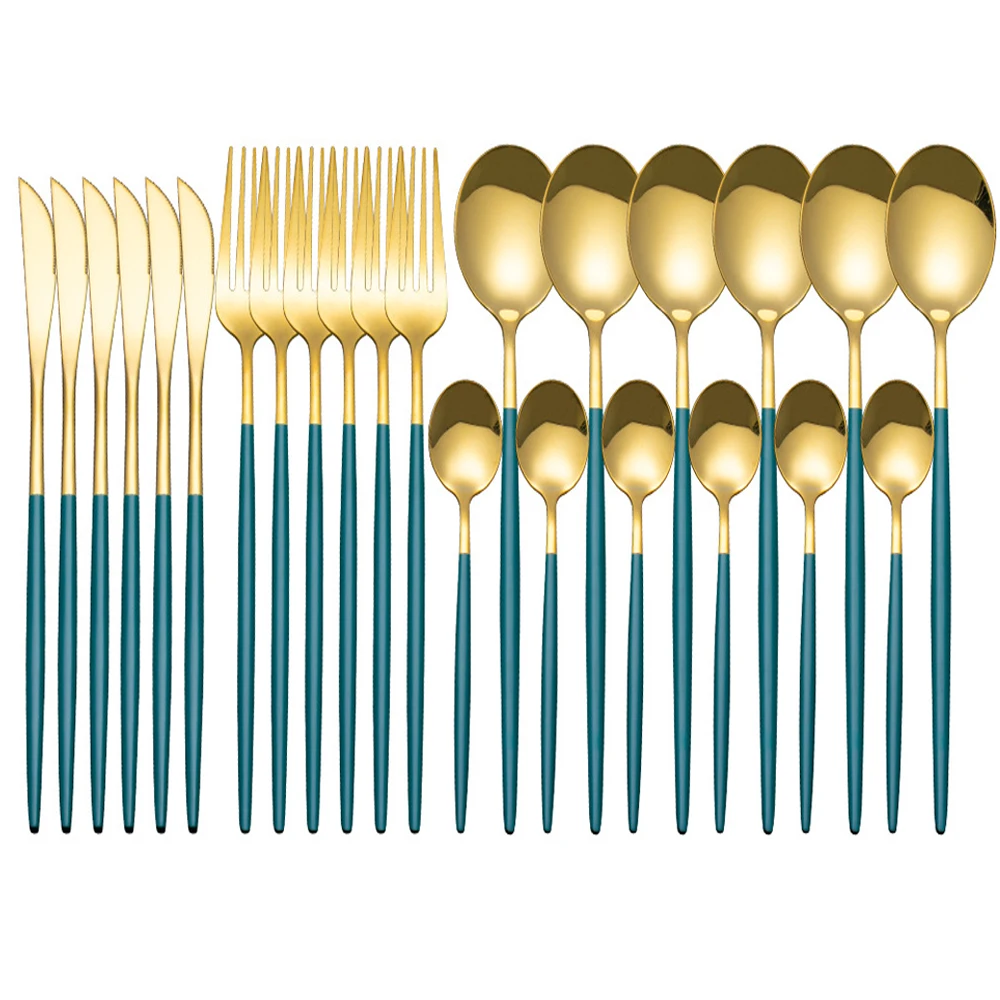 24 шт красочные Нержавеющая сталь посуда зеркало Resueable набор столовых приборов