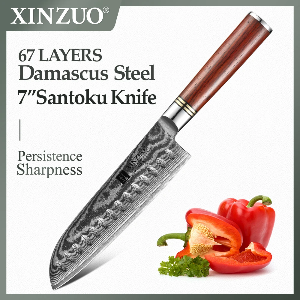

Нож сантоку XINZUO 7 дюймов в японском стиле, кухонные шеф-ножи из дамасской стали, профессиональные инструменты для резки