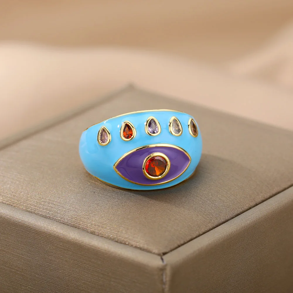 Богемные красочные кольца от сглаза для женщин из нержавеющей стали открытое