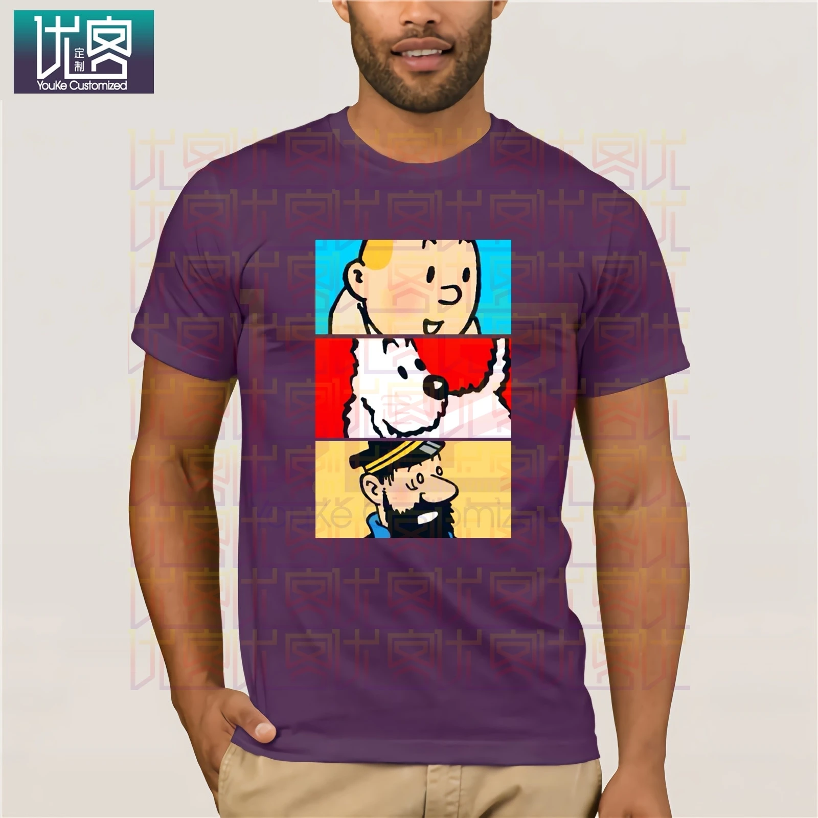 Tintin Milou Haddock The Adventures Of T-Shirt For Men Cotton Awesome Tee Short Sleeve Clothing Amazing | Мужская одежда