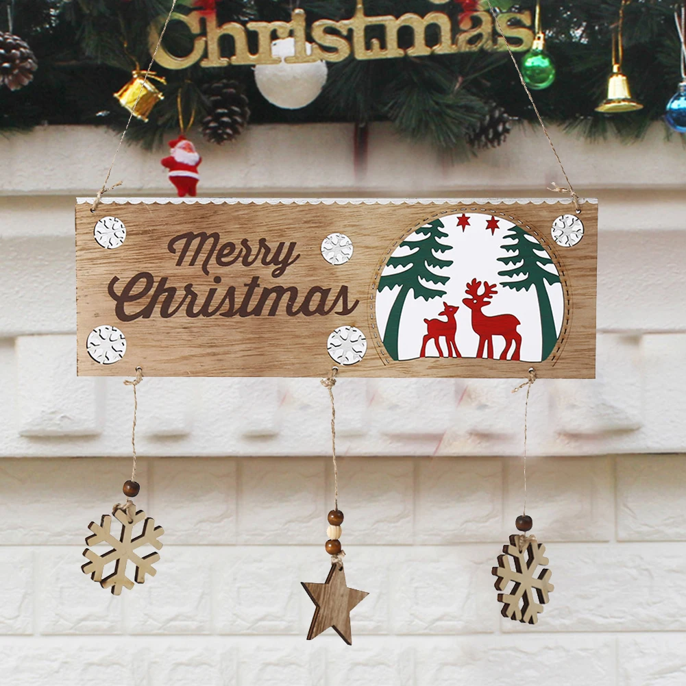 

Durable Stereo Decor Home Wooden Wall Door Hanging Elk Hollow Out Star Snowflake Tassel Pendant Merry Christmas Crafts Art Gifts