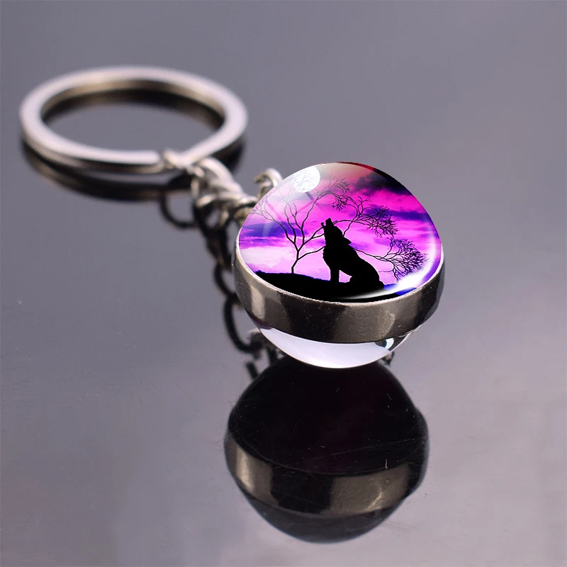 Брелок с волком и реальной реальностью воющего волка двухсторонний стеклянный