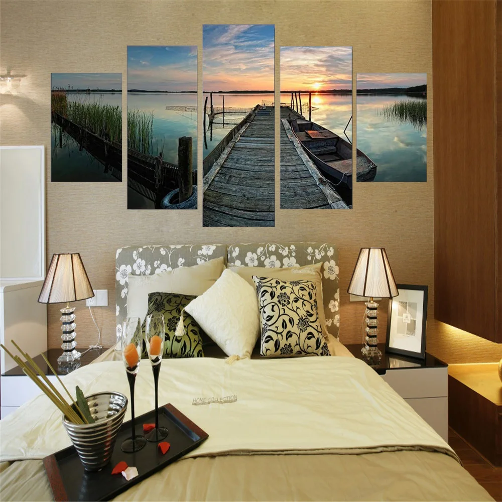 

5 Pieces Wall Art Canvas Painting Small Wharf Pictures Poster Modern Home Bedroom Decora Modern Living Room Framebedroom