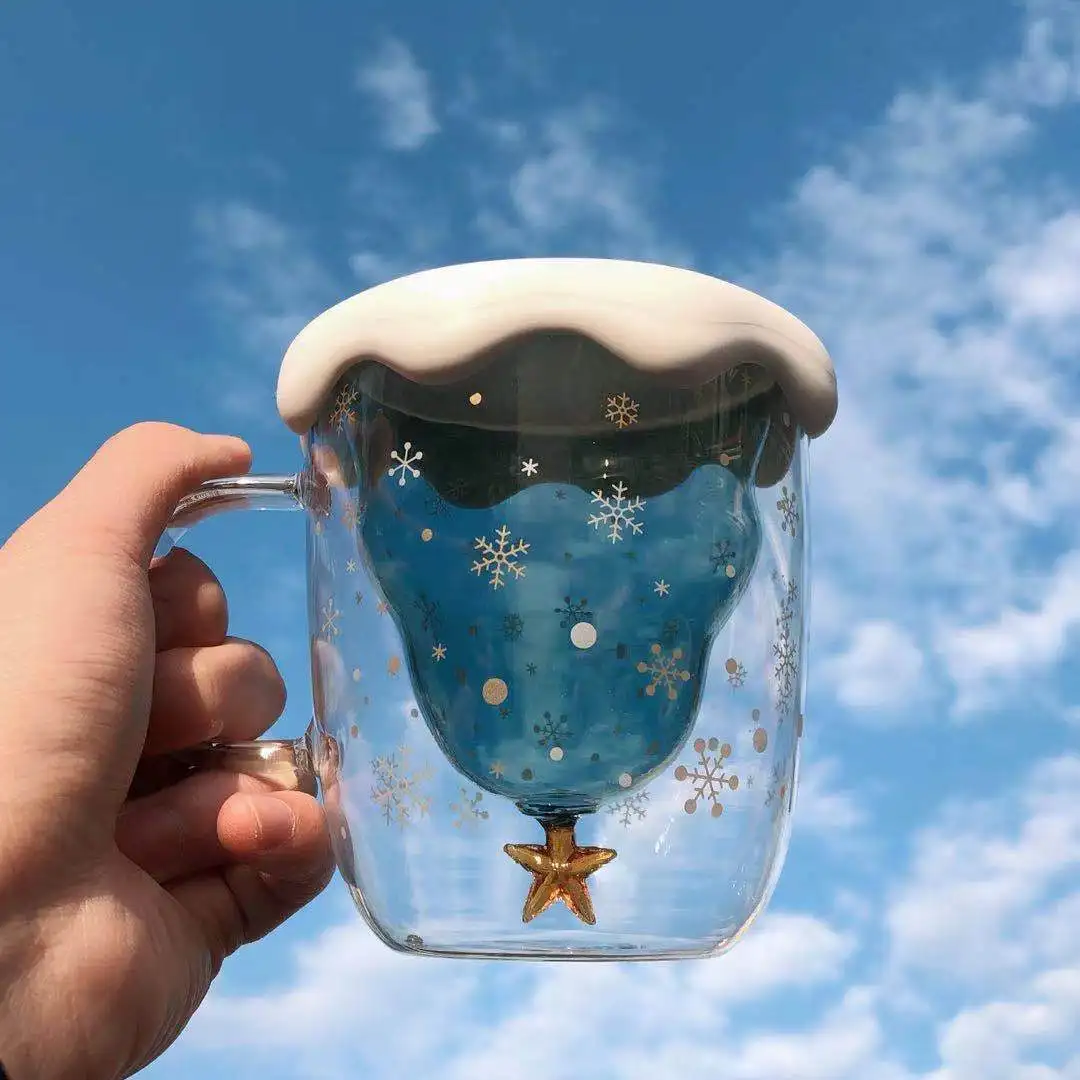 

Christmas Tree Cute Star Wish Cup Starwish Creative Double Glass Cup Home Drinking Water Breakfast Cup