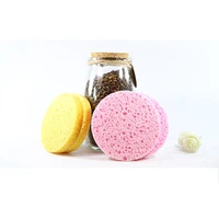 2pcsset new natural thicken cotton pulp round facial soft cosmetic puff oil washing cleansing pink yellow sponge mjm80