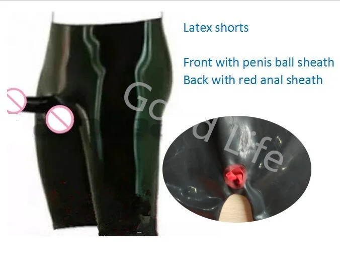 

New Latex Boxer Shorts with Anatomical anal Condom and Penis Sheath Rubber panties Ball Sheath Underwear Underpants plus size