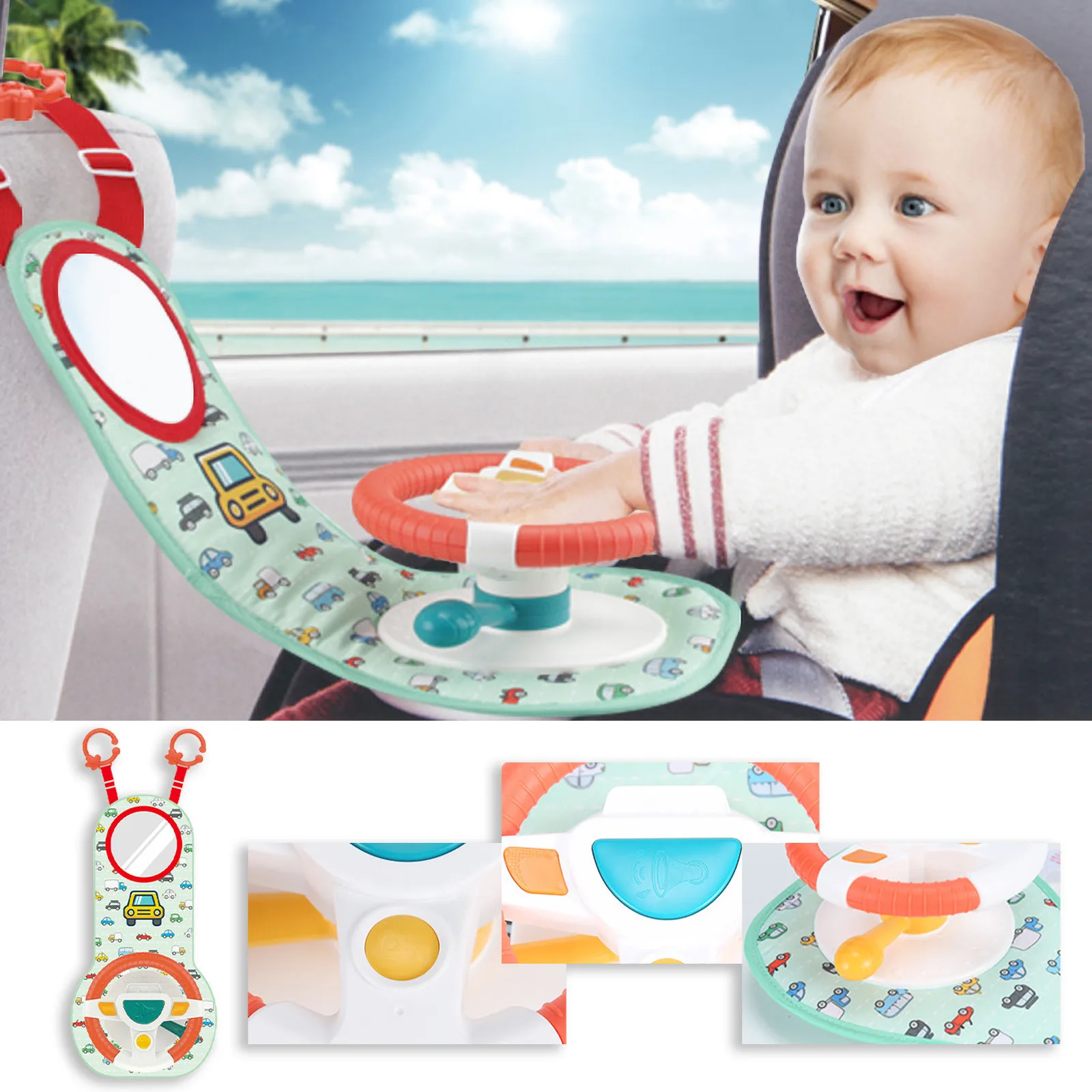 

Net Celebrity Same Model Car Rear Seat Steering Wheel Simulation Simulator Car Infant Baby Educational Children's Toy #2021