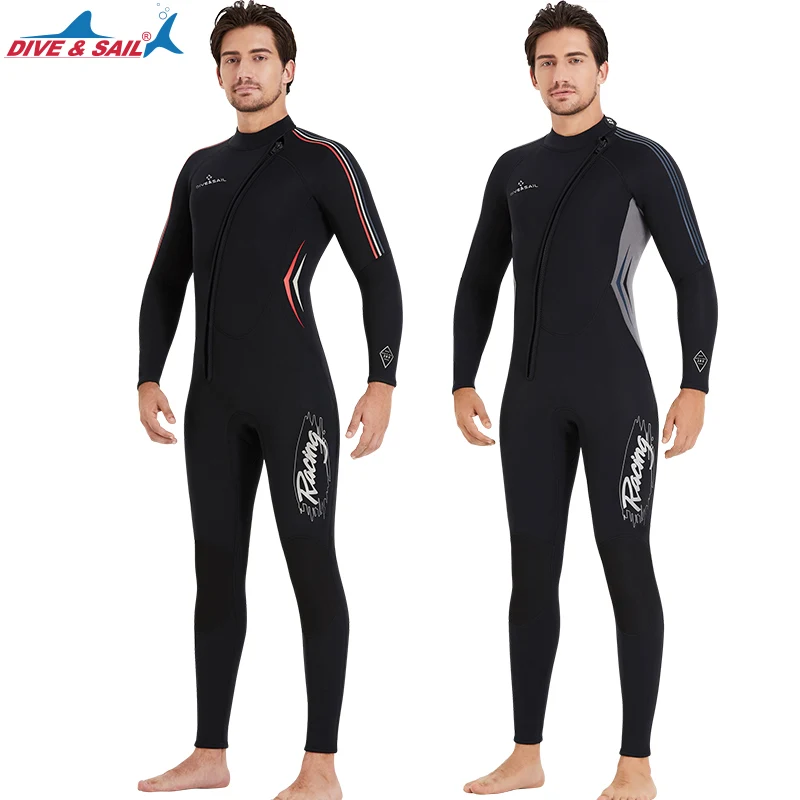 Wetsuit Men 3mm Neoprene Full Body Diving Suits Front Zip Long Sleeve Wetsuit for Scuba Diving Snorkeling Surfing Swimming