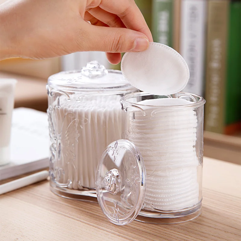 

Acrylic Makeup Cotton Pad Q-Tips Holder Large Capacity 2 Compartment Swab Stick Remover Wipes Storage Case