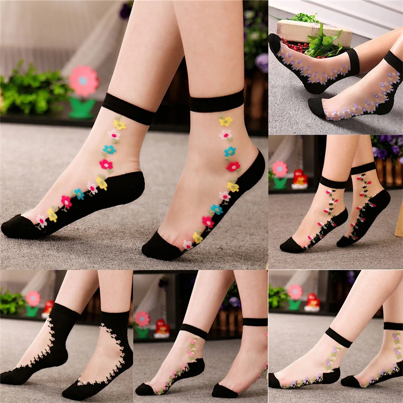 

Sexy Lace Mesh Fishnet Socks Mixed Fiber Transparent Stretch Elasticity Ankle Net Yarn Thin Women Cool Socks 1pair=2pcs