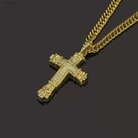 retro personality full diamond cross pendant necklace street hip hop rock exaggerated long chain mens domineering accessories