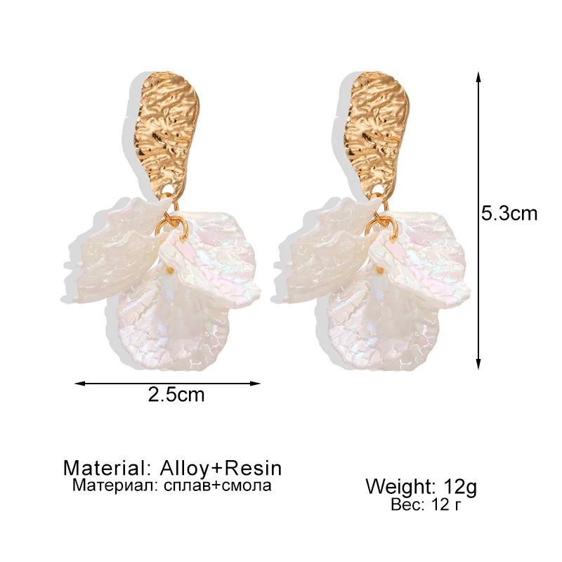 

Korean White Acrylic Flower Petal Drop Earrings For Women's Fashion Statement Shell Flower Trend Alloy Pendant Earring Jewellery