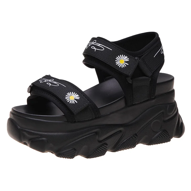 

New Summer Women Sandals 8CM Platform Wedge Velcro Beach Sandals Women Thick Bottom Beige Casual Sandals Breathable Women Shoes