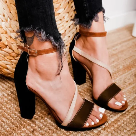 

New summer 2019 high heeled fish mouth sandals thick heeled high heeled 40-43 women's shoes