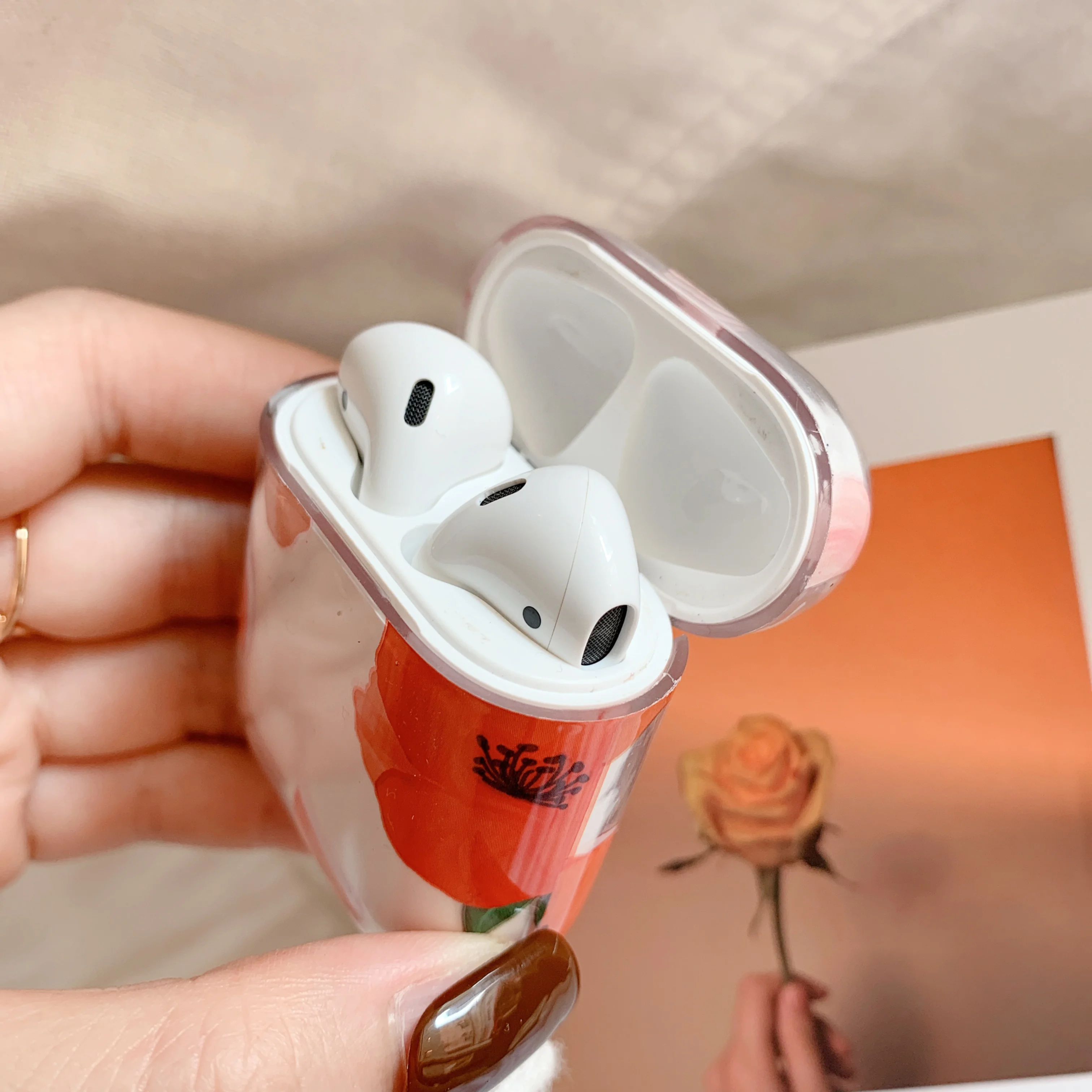 Элегантные цветы прозрачные наушники чехол для AirPods зарядная коробка защитный