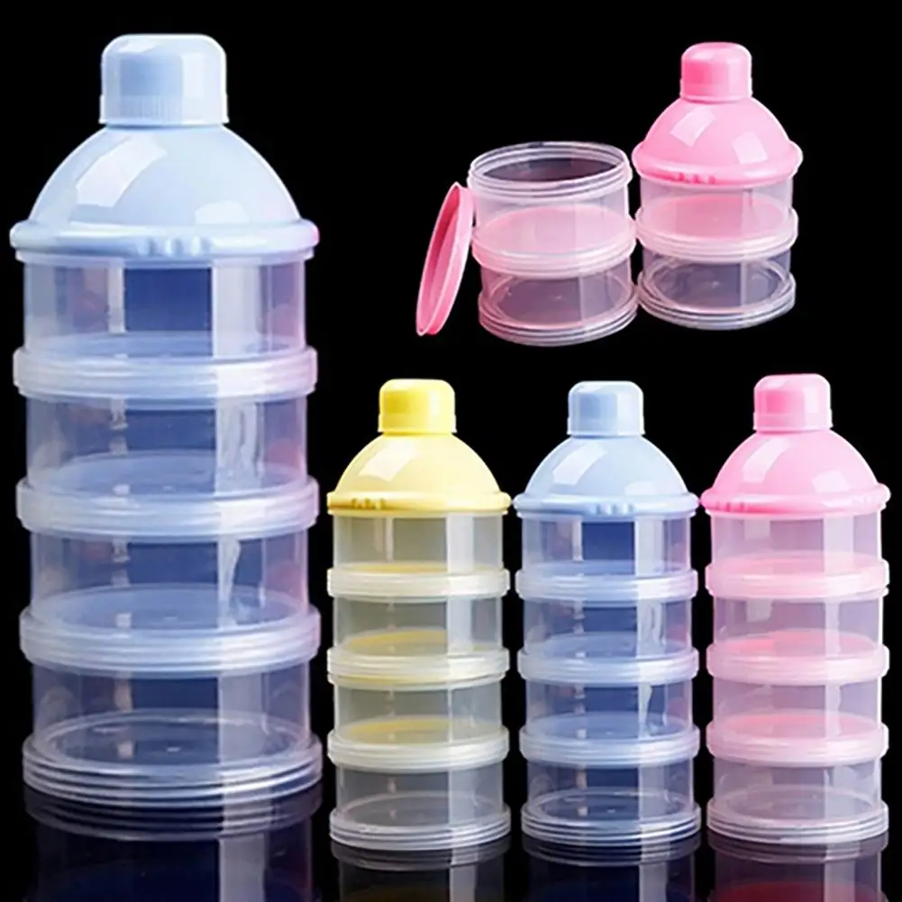 Dispensador de leche en polvo de 4 capas para ni&ntilde;os, contenedor de almacenamiento de botellas para viaje, alimentaci&oacute;n de beb&eacute; de grado alimenticio PP, port&aacute;til, alimentaci&oacute;n de beb&eacute; reci&eacute;n nacido-0